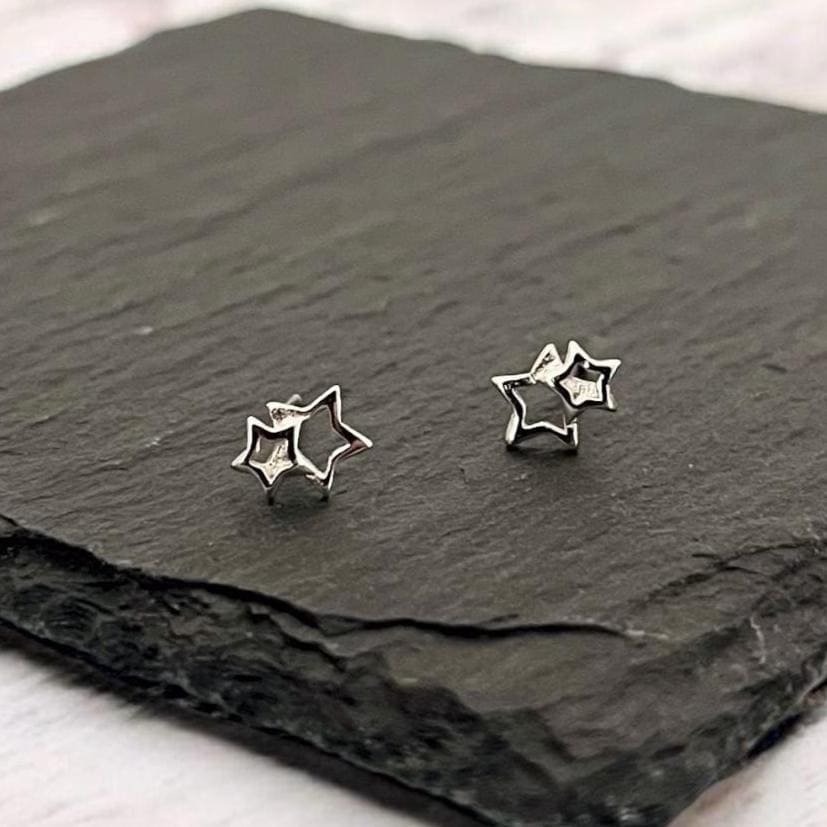 Sterling Silver Linked Star Stud Earrings: Celestial Jewellery