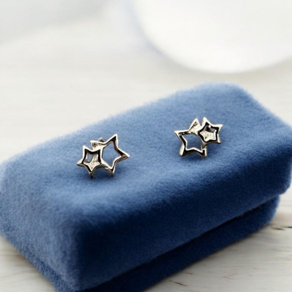 Sterling Silver Linked Star Stud Earrings: Celestial Jewellery