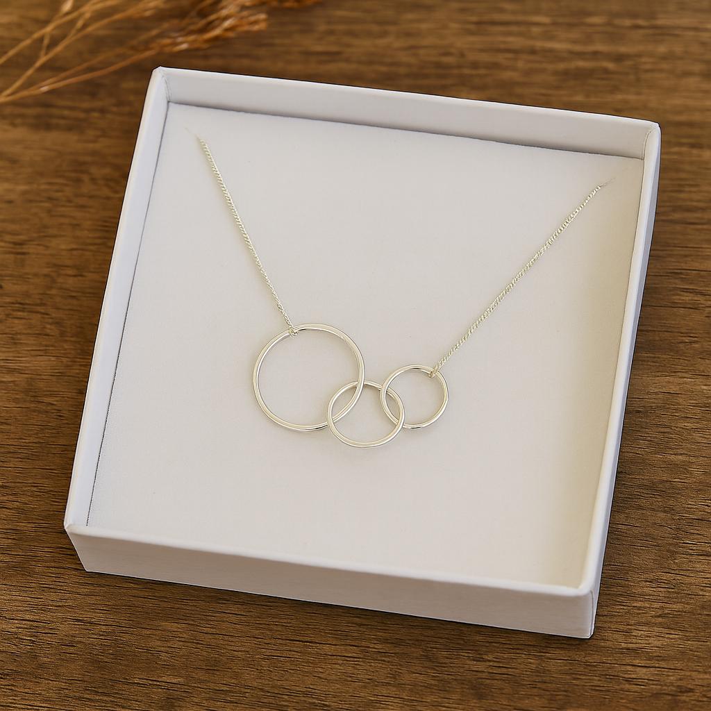 Sterling Silver Three Ring Necklace, Interlinked Necklace