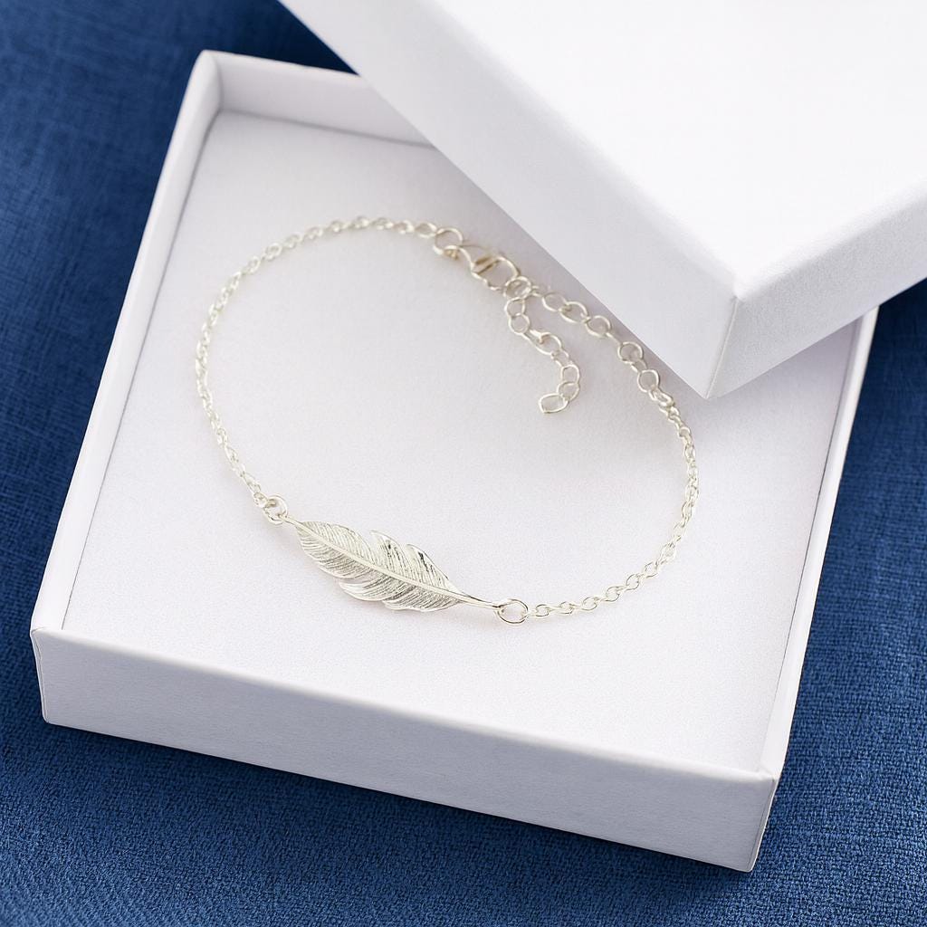 Sterling Silver Feather Bracelet : Adjustable Boho Jewellery