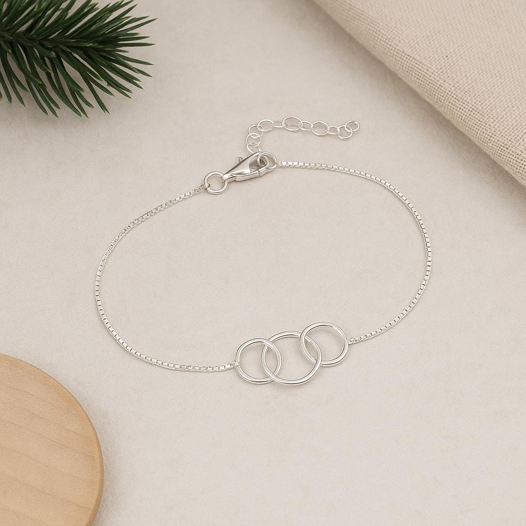 Sterling Silver Three Ring Bracelet: Generations Interlocking Circles