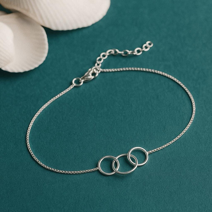 Sterling Silver Three Ring Bracelet: Generations Interlocking Circles