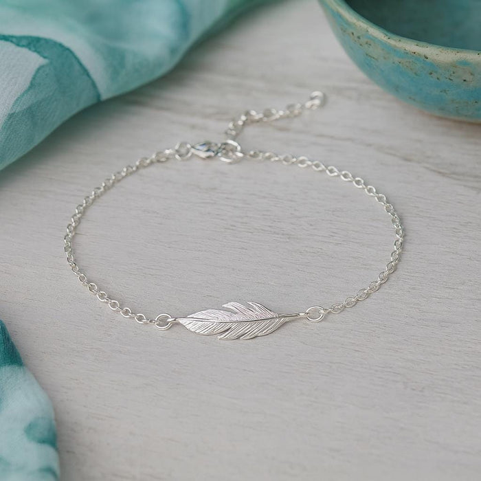 Sterling Silver Feather Bracelet : Adjustable Boho Jewellery
