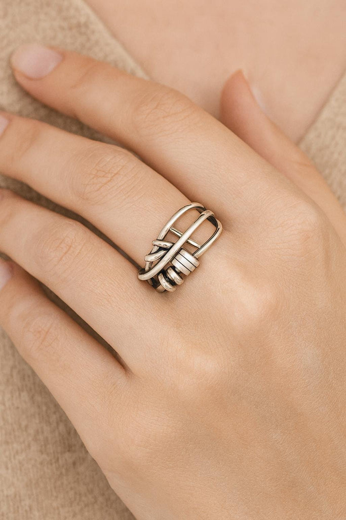 Sterling Silver Fidget Ring: Adjustable Layered Spinner
