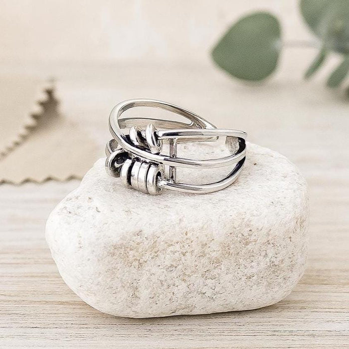Sterling Silver Fidget Ring: Adjustable Layered Spinner