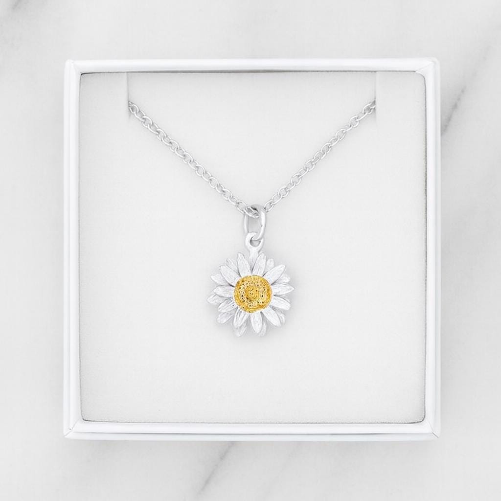 Sterling Silver Daisy Necklace : Large Flower Pendant on Silver Chain