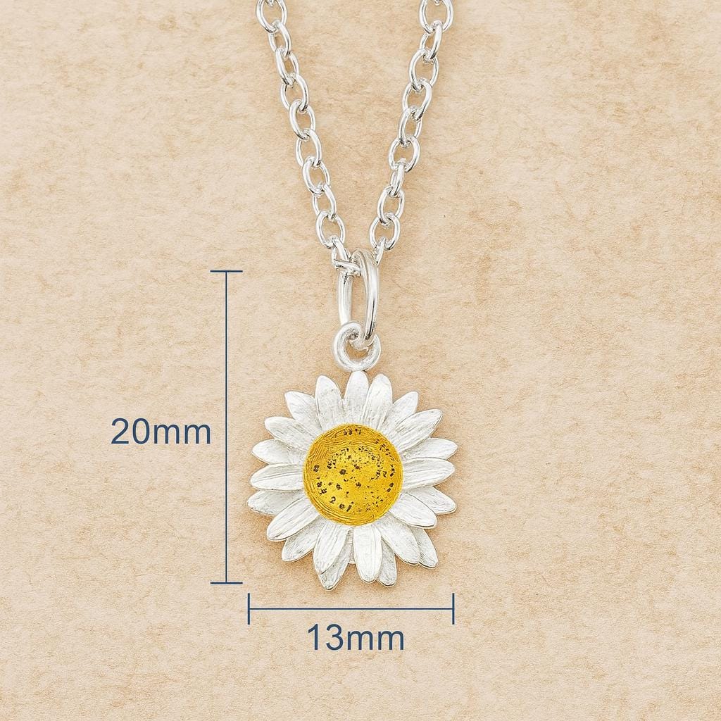 Sterling Silver Daisy Necklace : Large Flower Pendant on Silver Chain