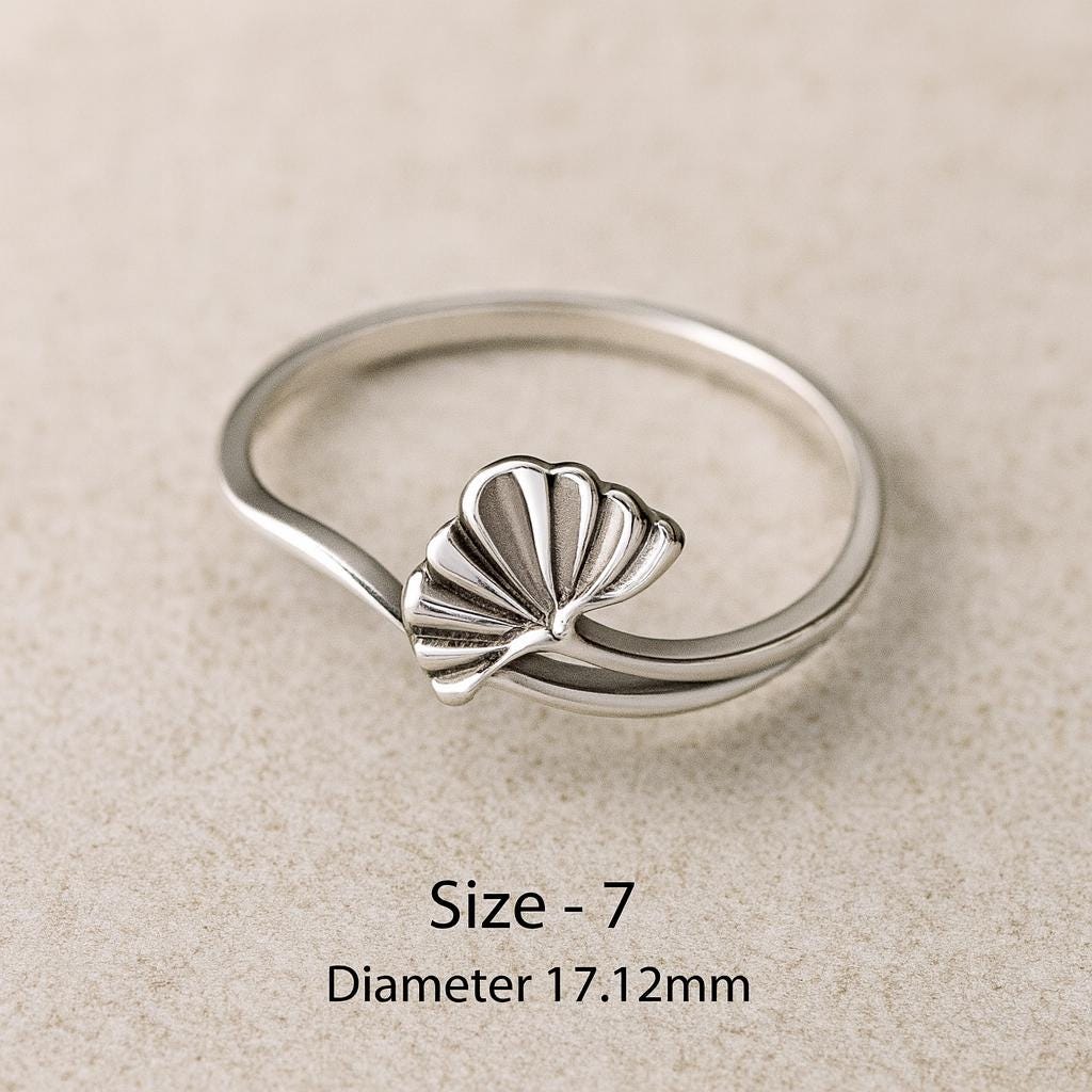 Sterling Silver Ginkgo Ring Size 7 : Nature Inspired Leaf Jewellery