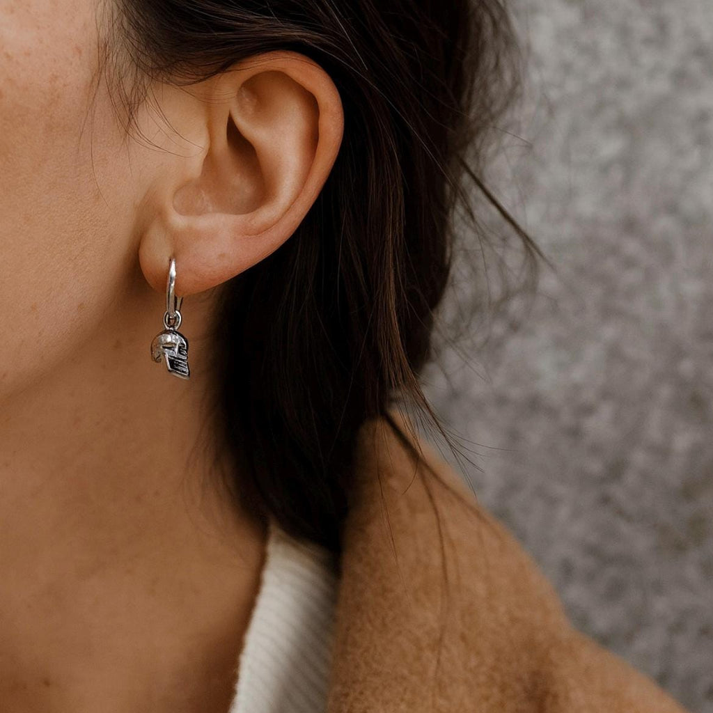 Sterling Silver Skull Hoop Earrings : Halloween/Gothic Jewellery