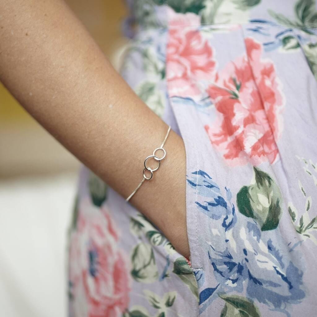Sterling Silver Three Ring Bracelet: Generations Interlocking Circles