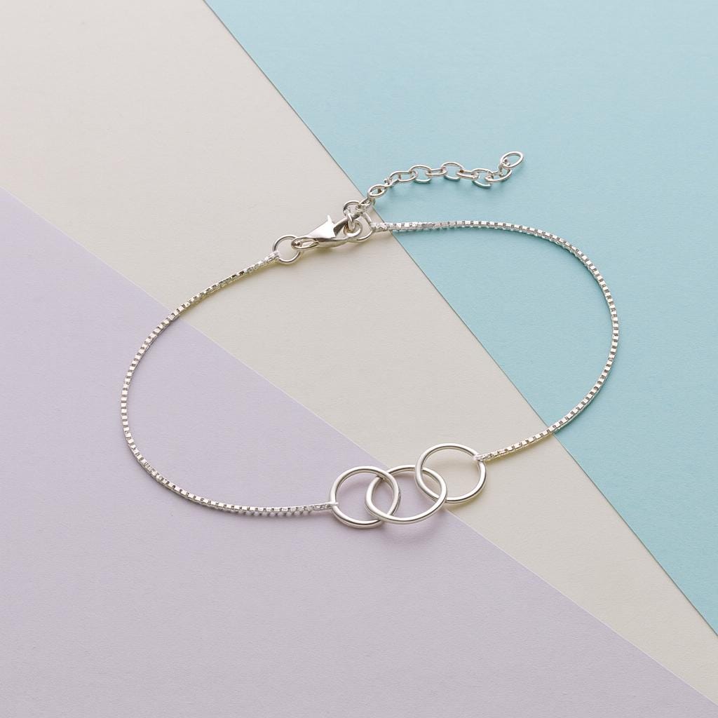 Sterling Silver Three Ring Bracelet: Generations Interlocking Circles