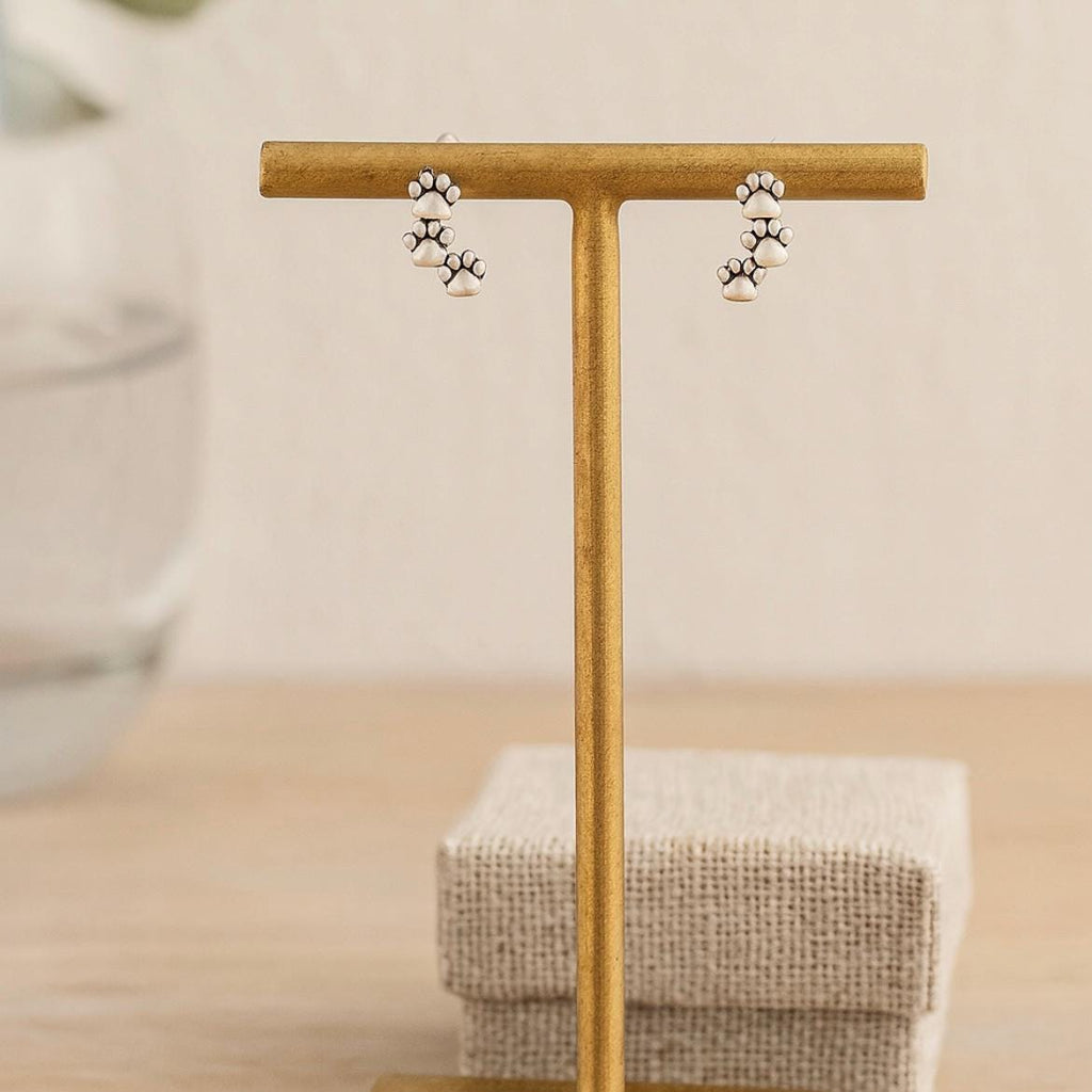 Sterling Silver Paw Stud Earrings: Animal Lover Gift