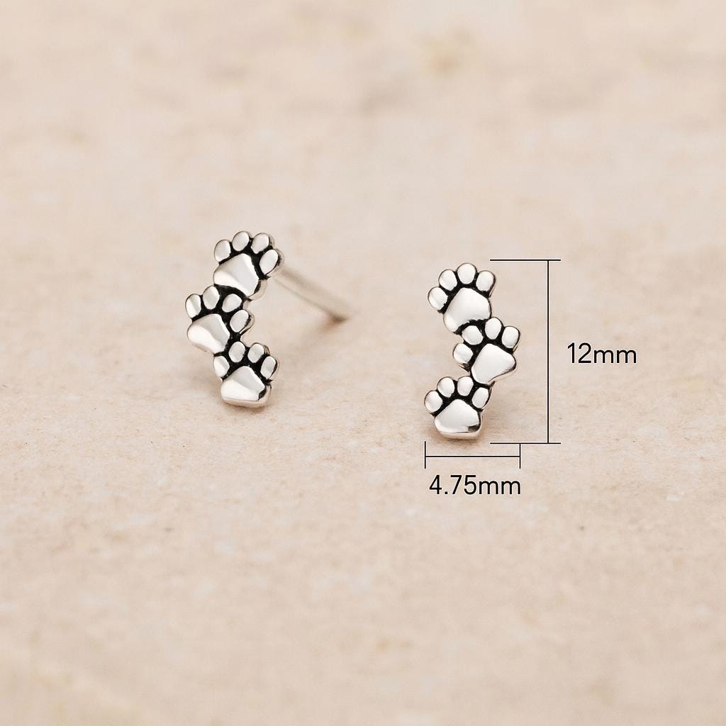 Sterling Silver Paw Stud Earrings: Animal Lover Gift