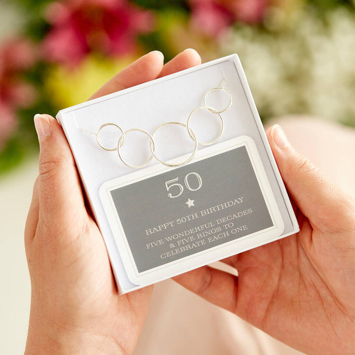 50th Birthday Sterling Silver Statement Ring Necklace