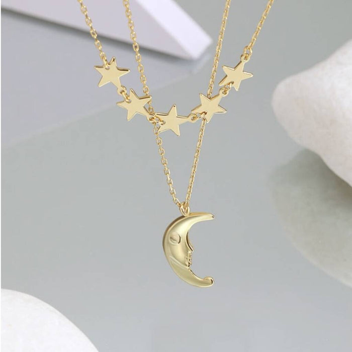Gold Plated Five Star And Moon 50th Birthday Necklace