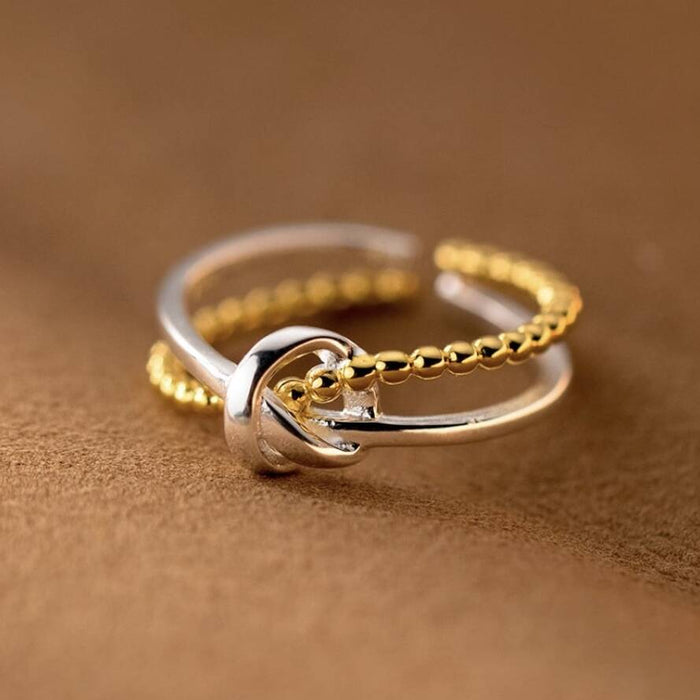 Sterling Silver And Gold Plated Adjustable Knot Ring