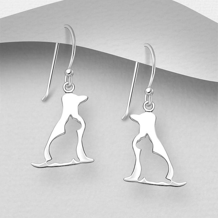 Sterling Silver Cat And Dog Drop Earrings