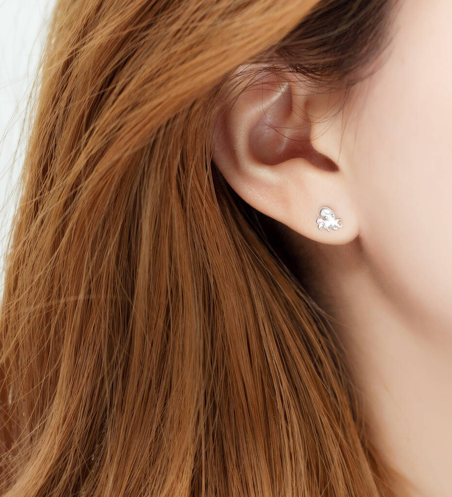 Sterling Silver Octopus Stud Earrings