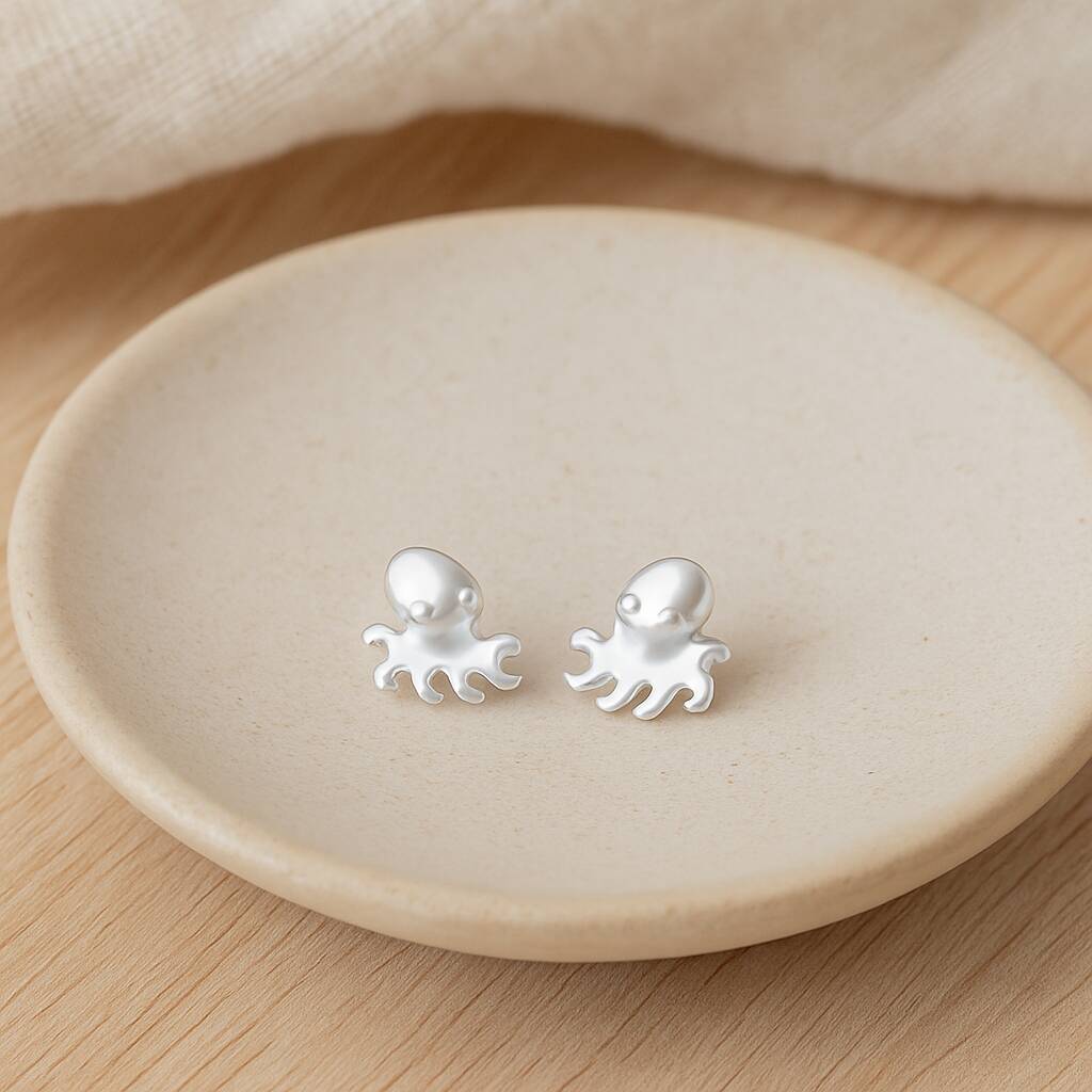 Sterling Silver Octopus Stud Earrings