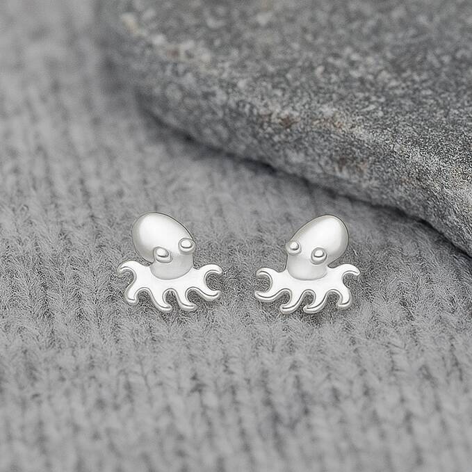 Sterling Silver Octopus Stud Earrings