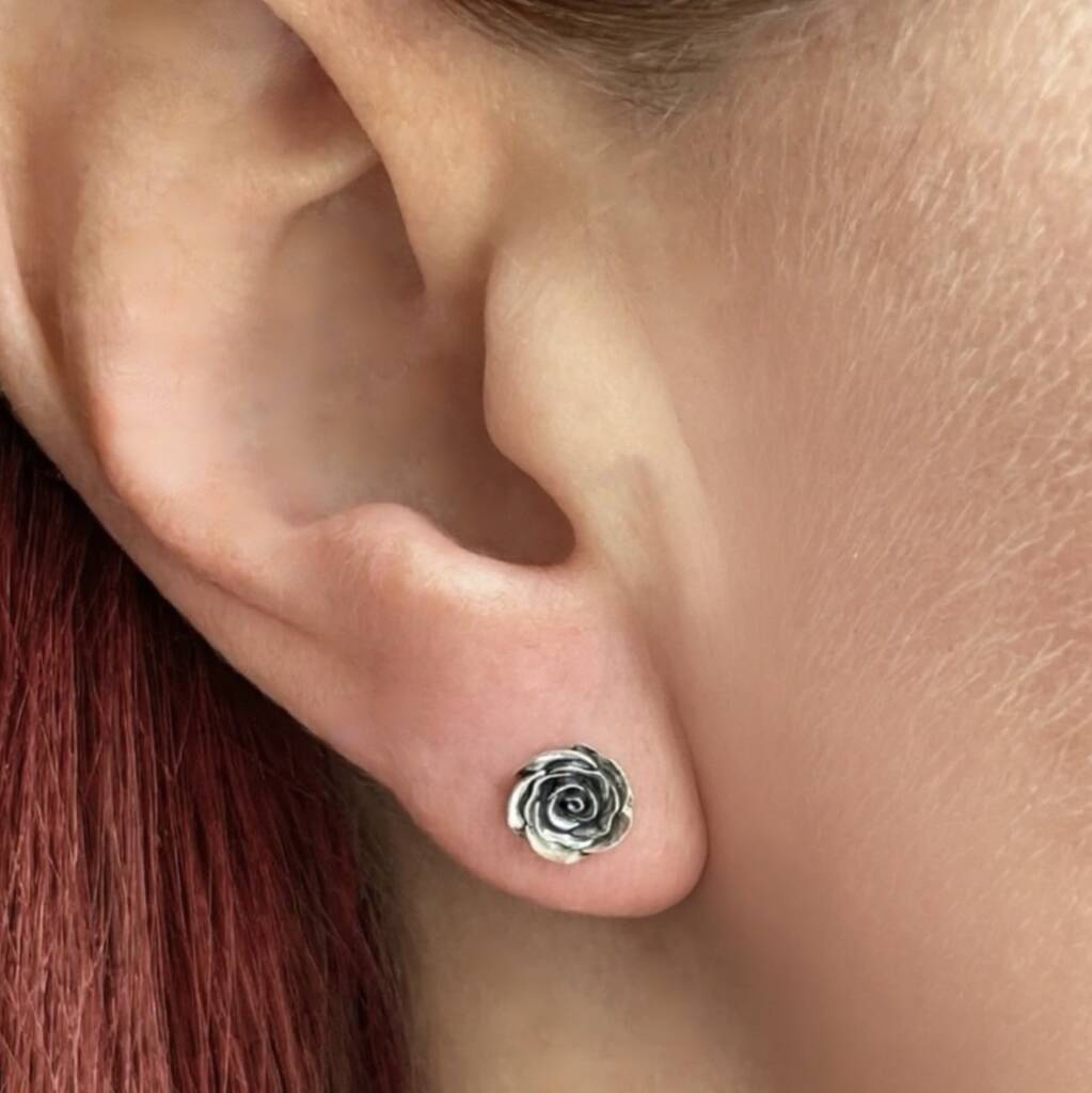 Sterling Silver Rose Bud Stud Earrings