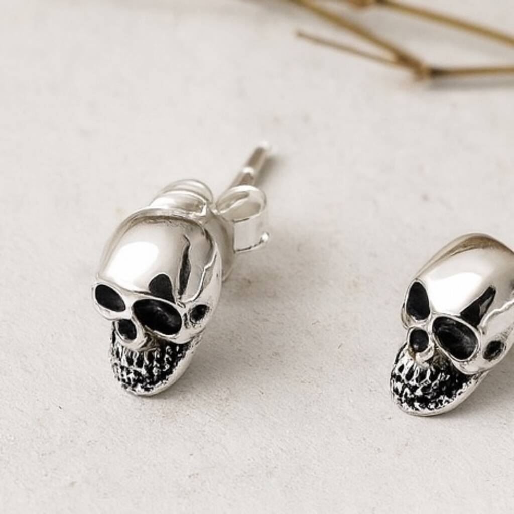 Sterling Silver Skull Stud Earrings