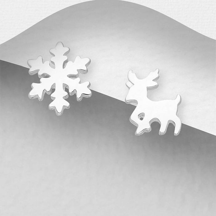 Sterling Silver Snowflake And Reindeer Earrings