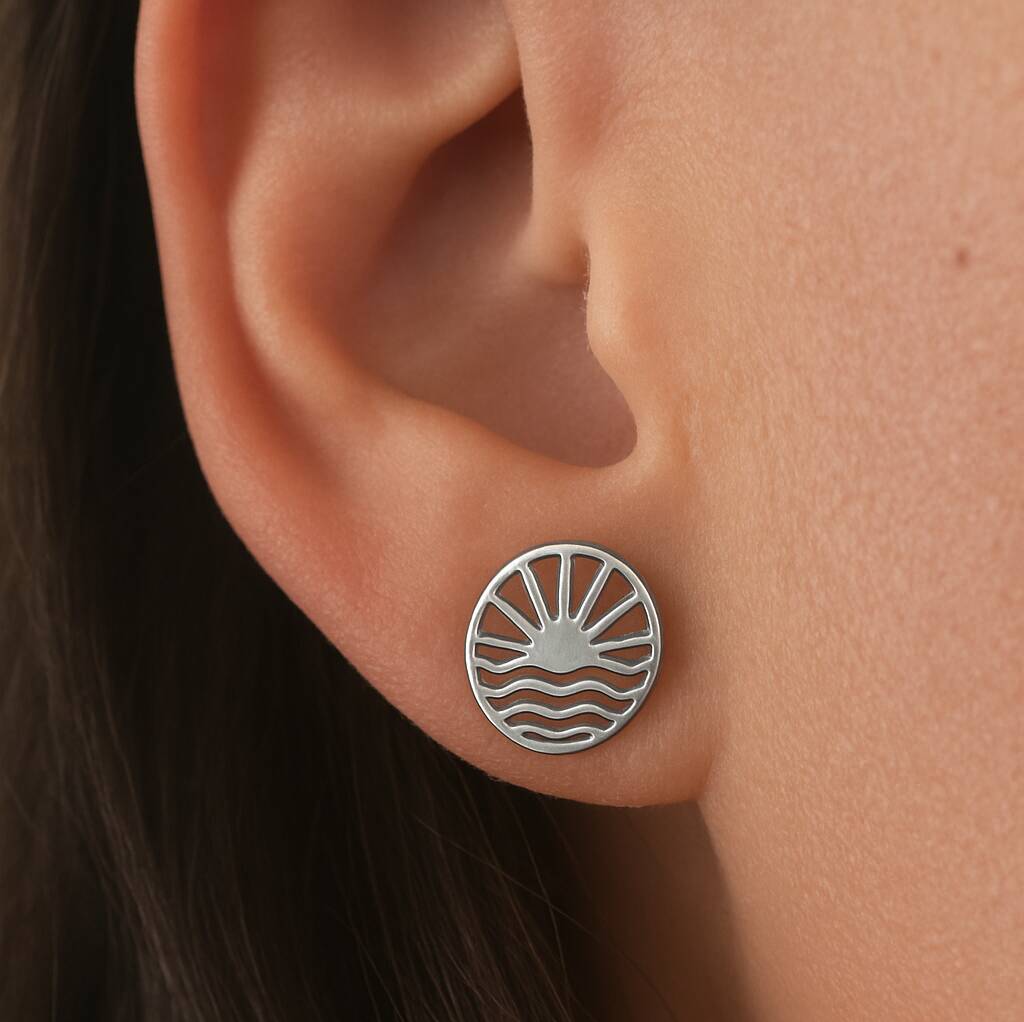 Sterling Silver Sunshine And Wave Stud Earrings