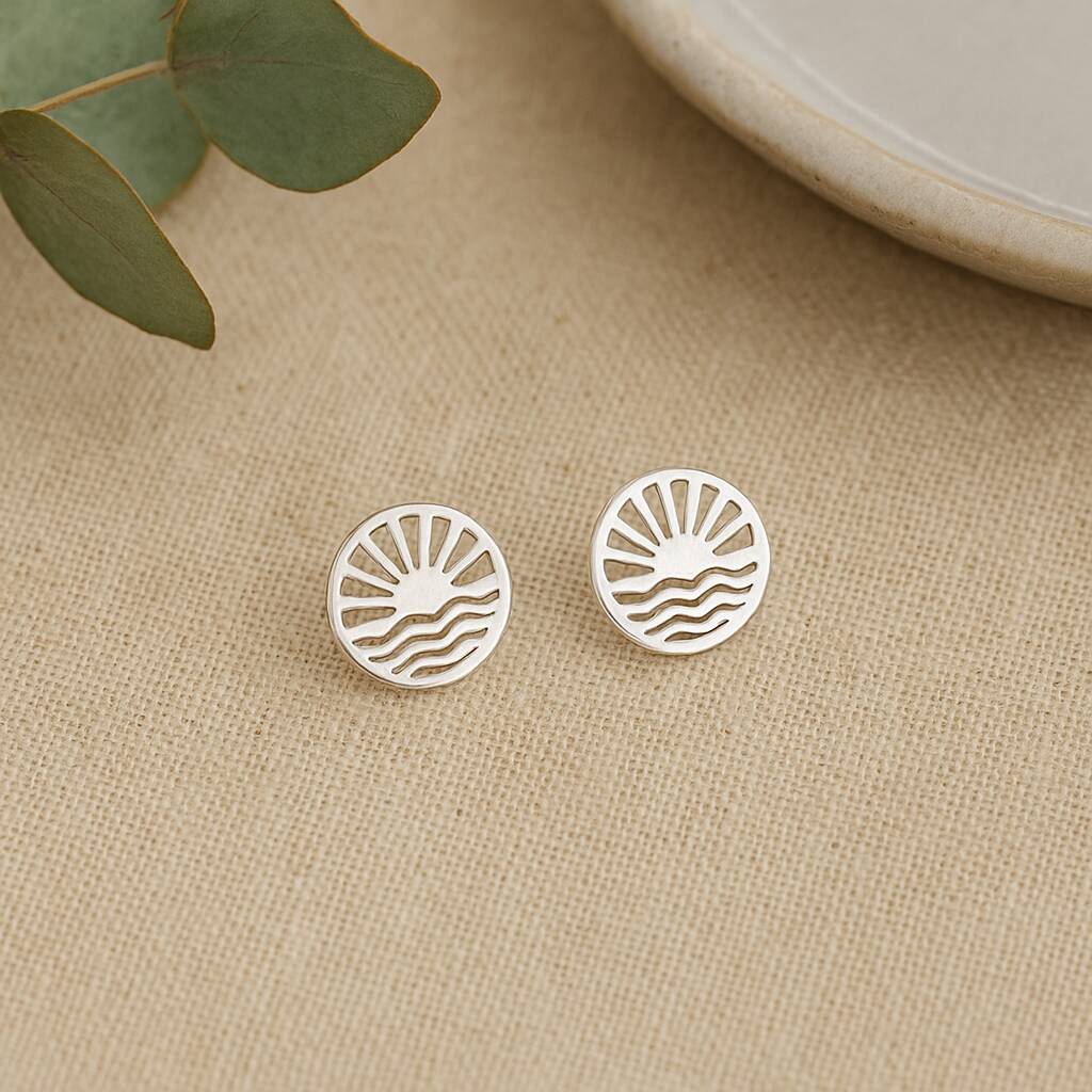 Sterling Silver Sunshine And Wave Stud Earrings