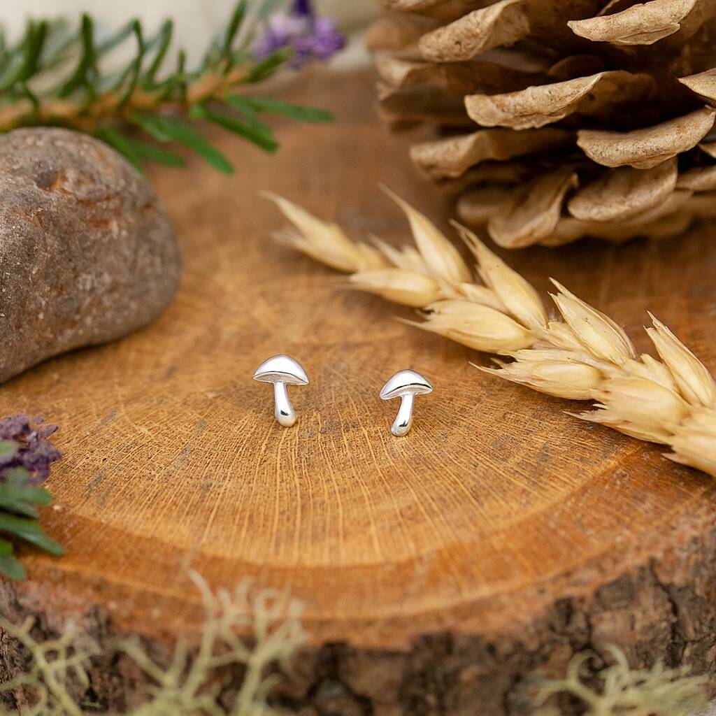 Sterling Silver Tiny Mushroom Stud Earrings