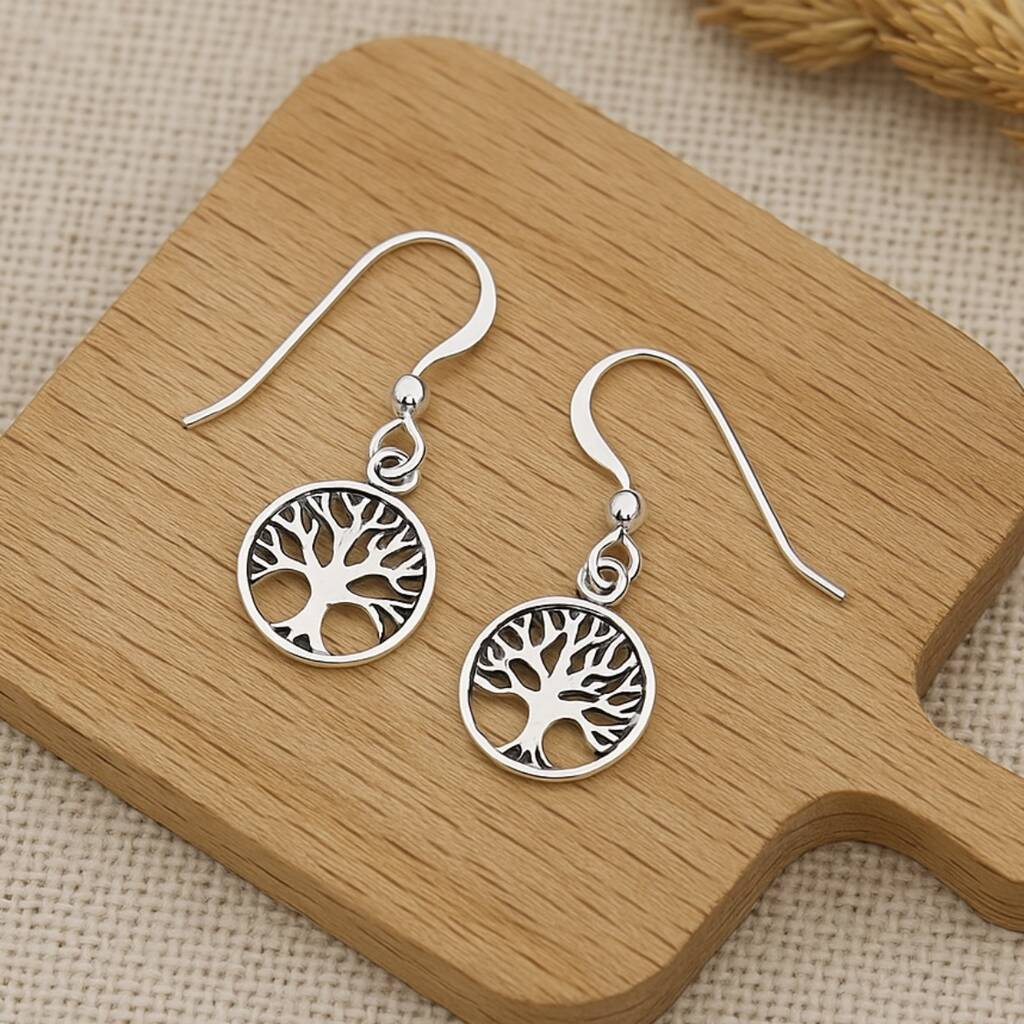 Sterling Silver Tree Of Life Drop Earrings