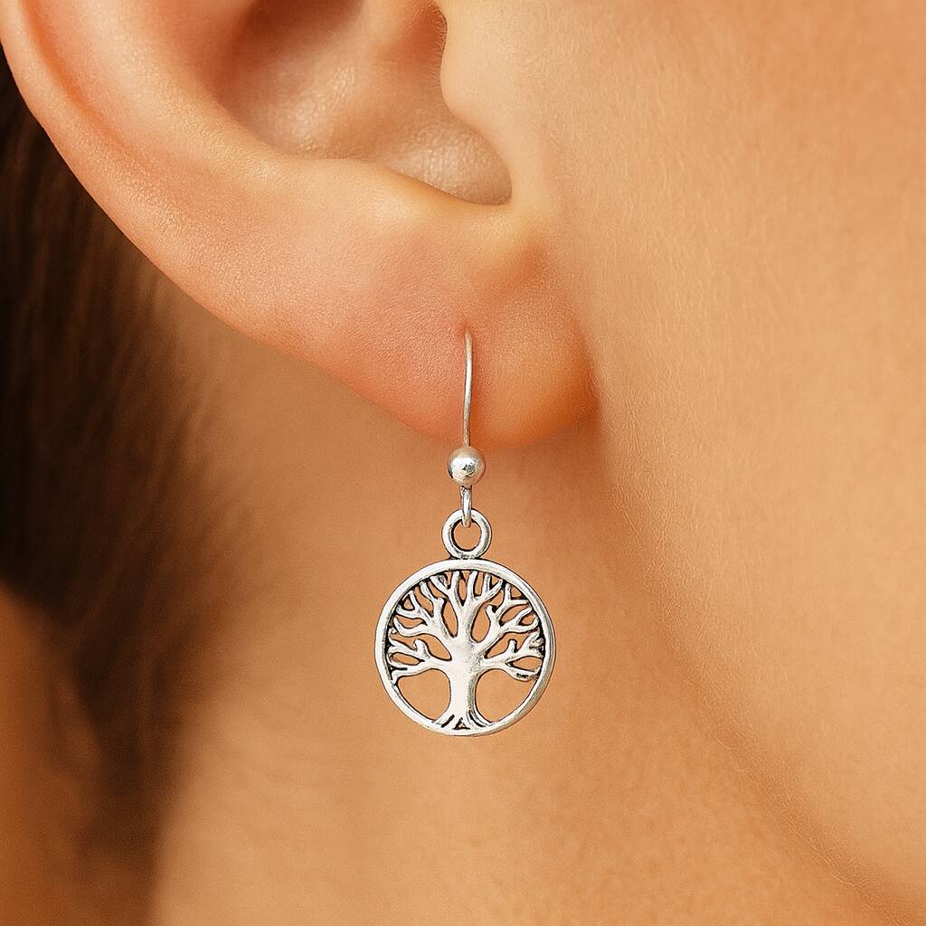 Sterling Silver Tree Of Life Drop Earrings
