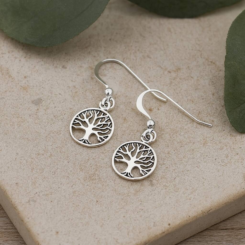 Sterling Silver Tree Of Life Drop Earrings