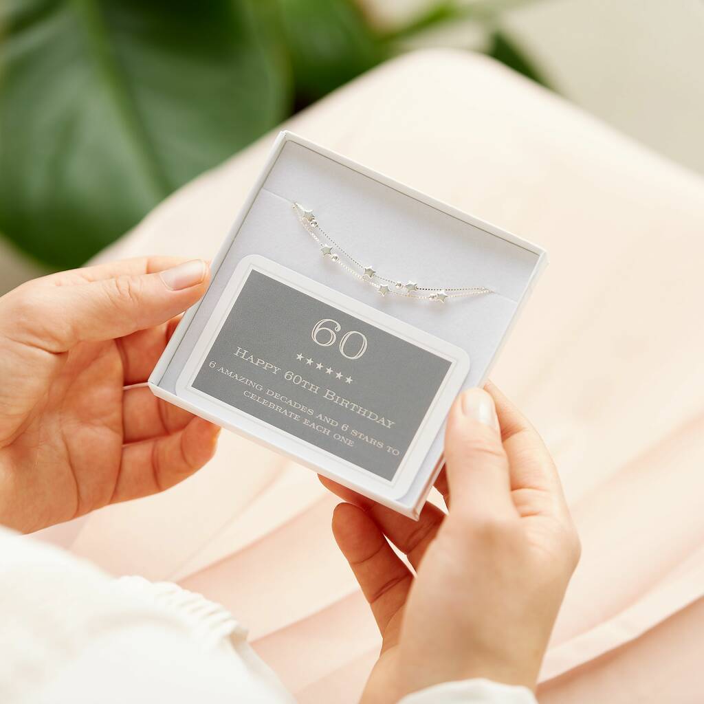60th Birthday Solid Sterling Silver Six Star Bracelet
