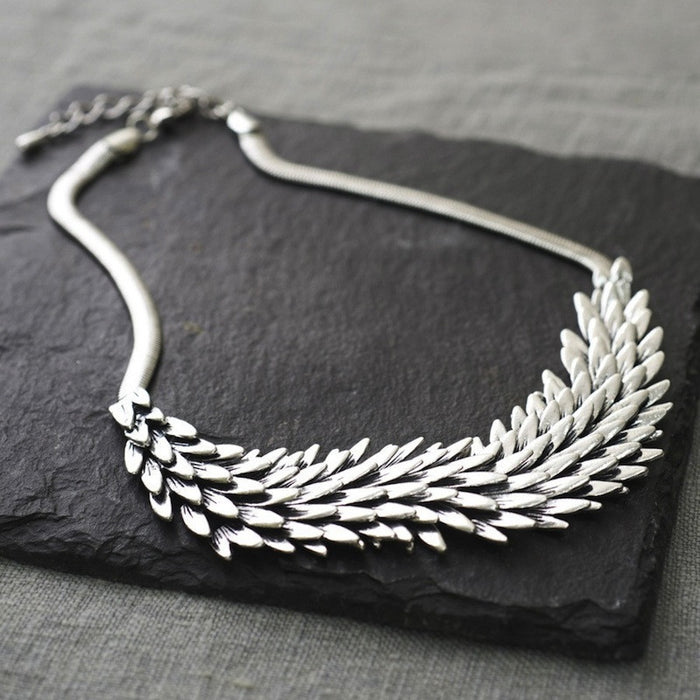 Metal Feather Statement Necklace