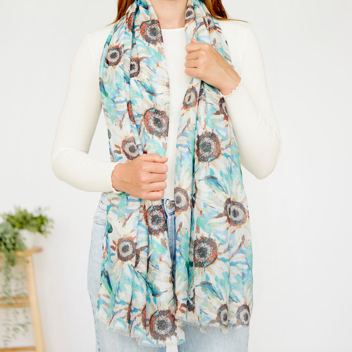 Green Abstract Sunflower Print Scarf