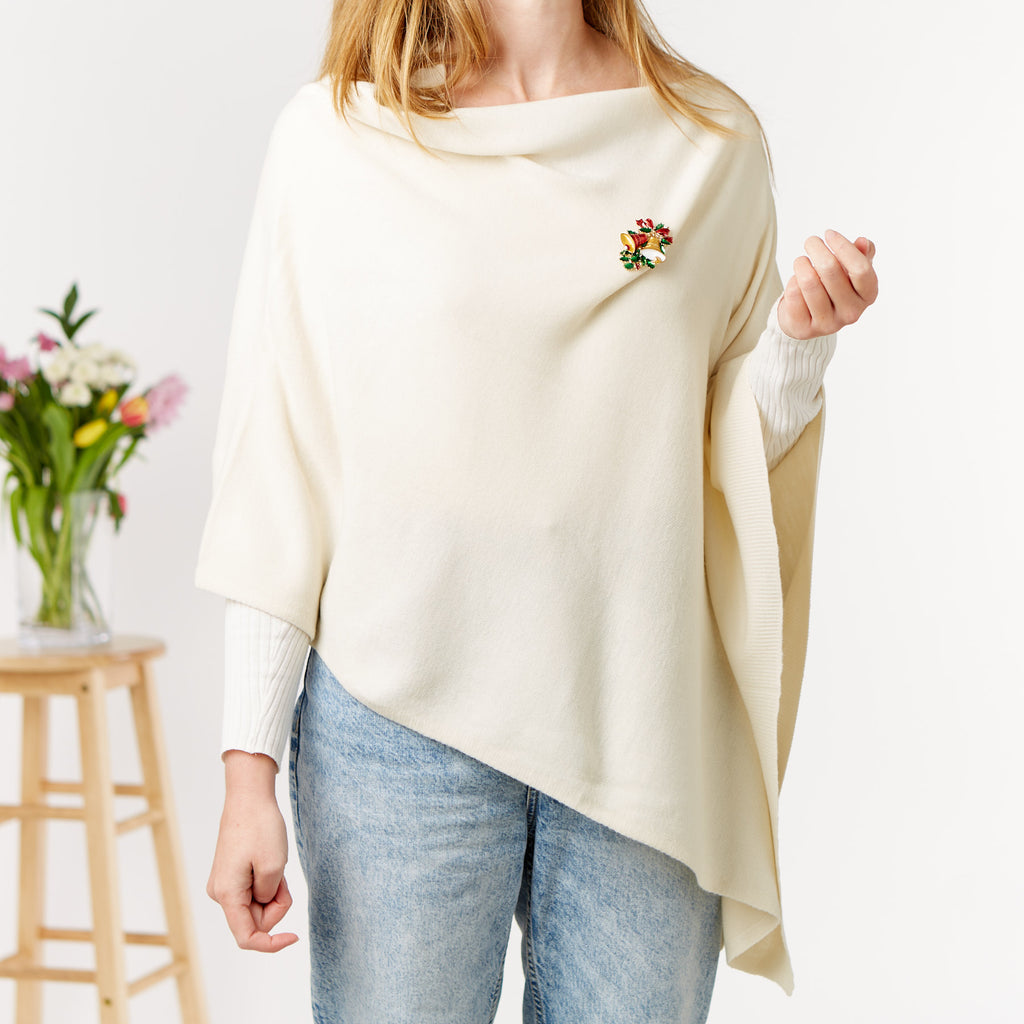 Soft Knit Poncho And Festive Magnetic Brooch Set
