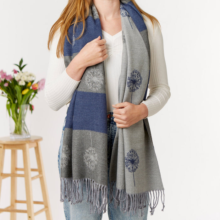 Navy and Grey Dandelion Print Scarf