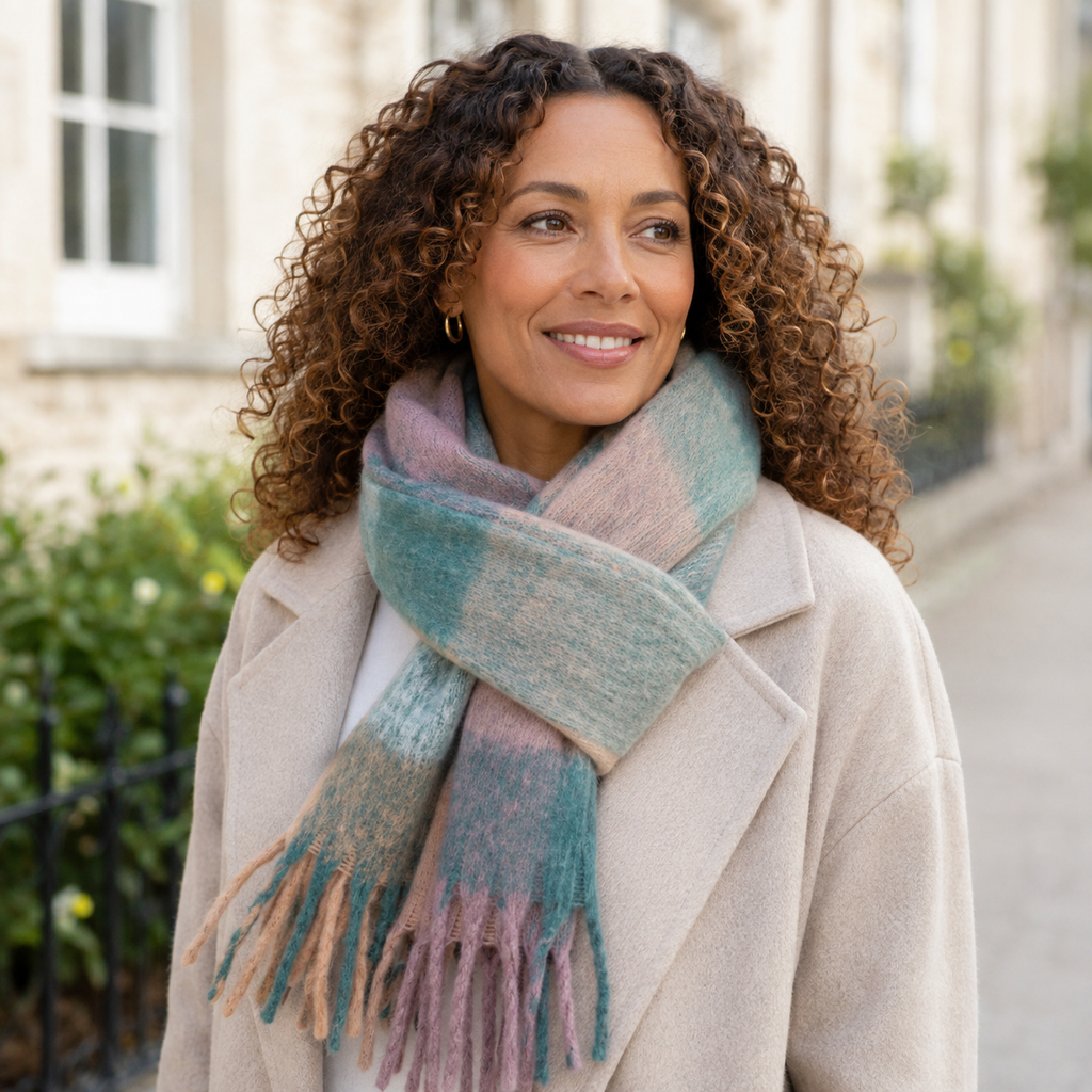 Teal Tartan Print Scarf