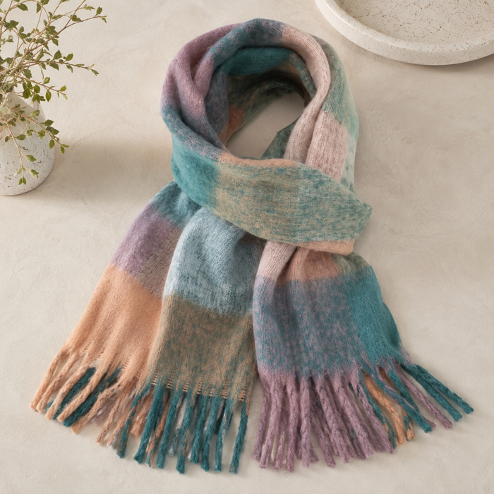 Teal Tartan Print Scarf
