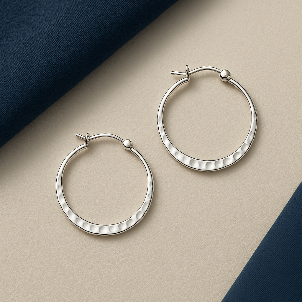 Sterling Silver Hammered Hoop Earrings : Minimalist Everyday Jewellery Gift