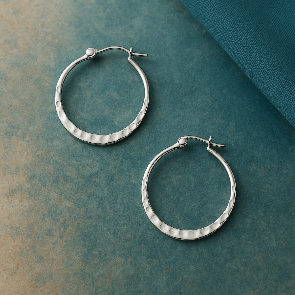 Sterling Silver Hammered Hoop Earrings : Minimalist Everyday Jewellery Gift