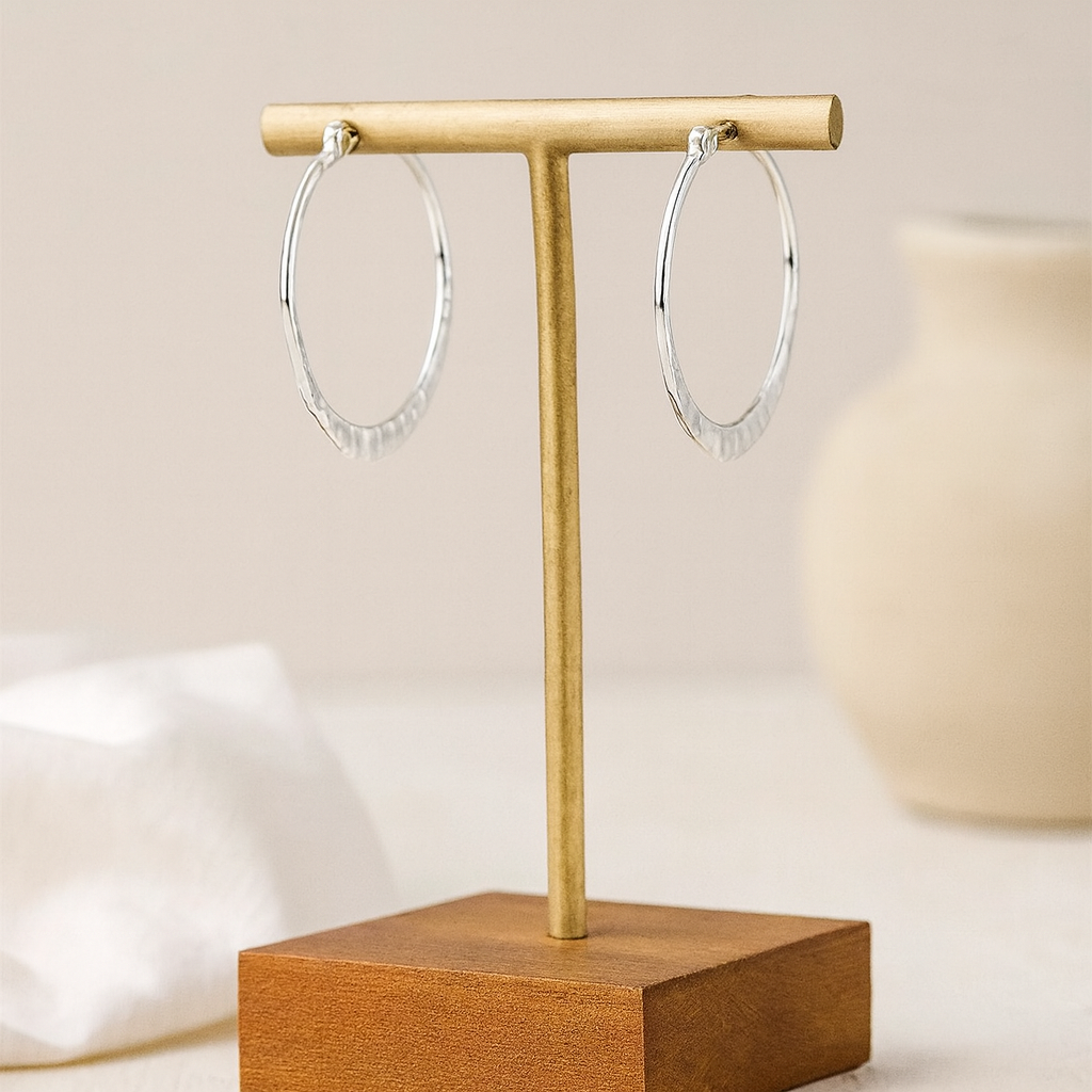 Sterling Silver Hammered Hoop Earrings : Minimalist Everyday Jewellery Gift