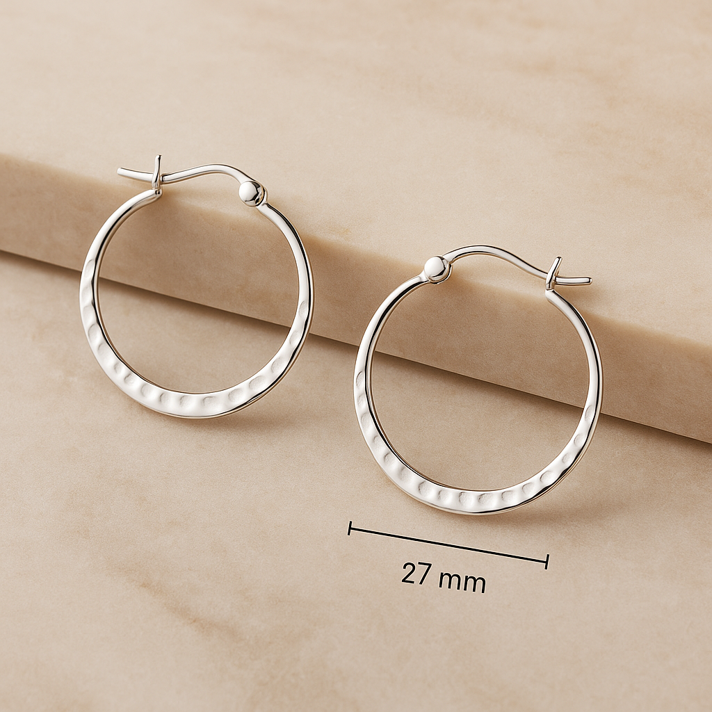 Sterling Silver Hammered Hoop Earrings : Minimalist Everyday Jewellery Gift