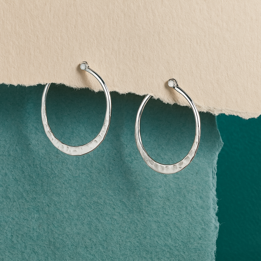 Sterling Silver Hammered Hoop Earrings : Minimalist Everyday Jewellery Gift