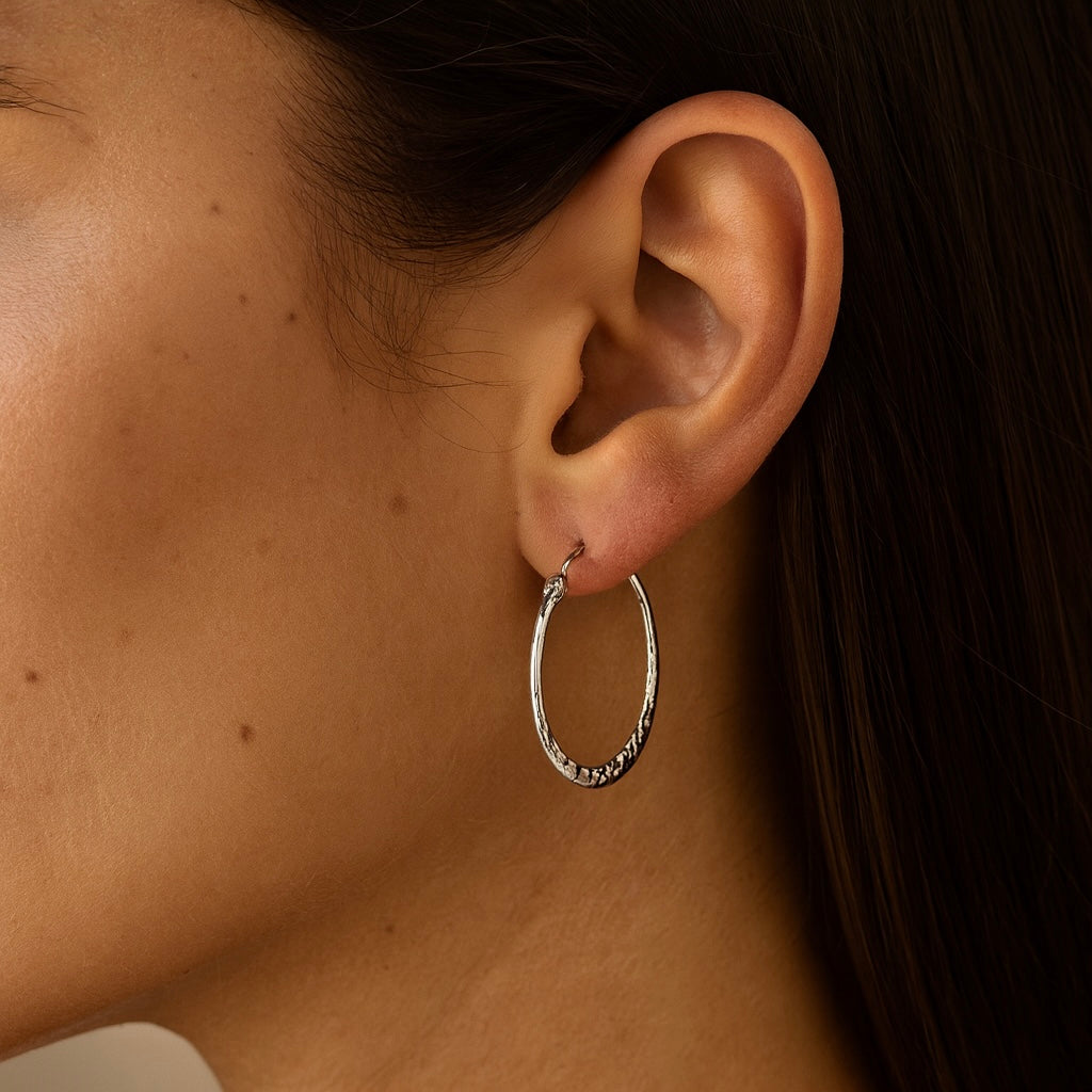 Sterling Silver Hammered Hoop Earrings : Minimalist Everyday Jewellery Gift