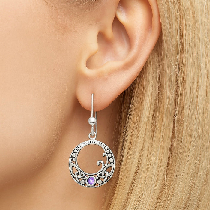 Sterling Silver Celtic Knot Amethyst Earrings : February Birthstone Dangle Earrings