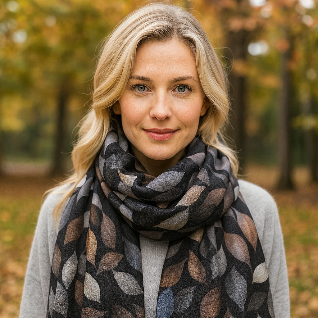 Autumn Whisper Leaf Print Scarf