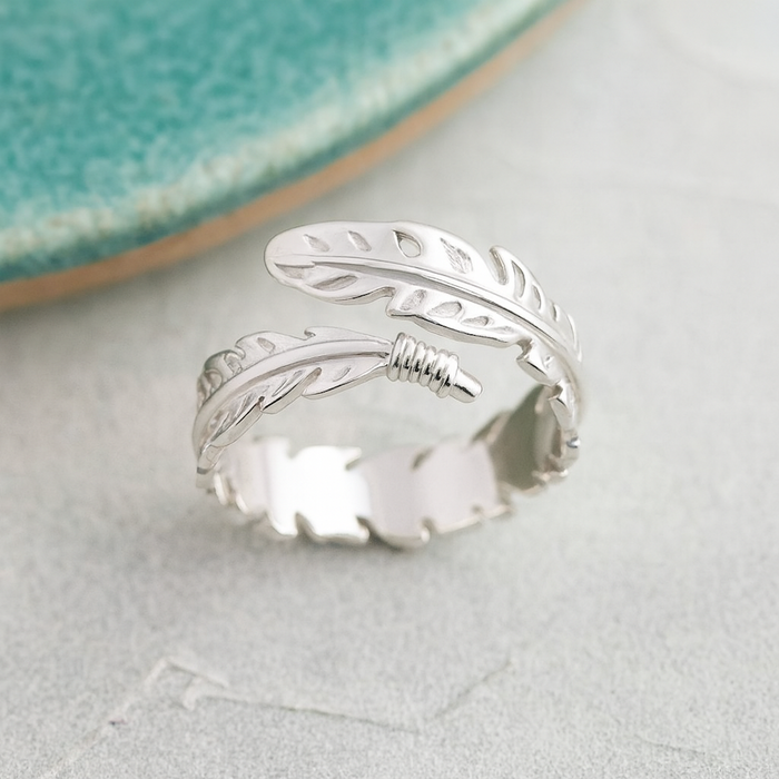 Sterling Silver Adjustable Feather Ring