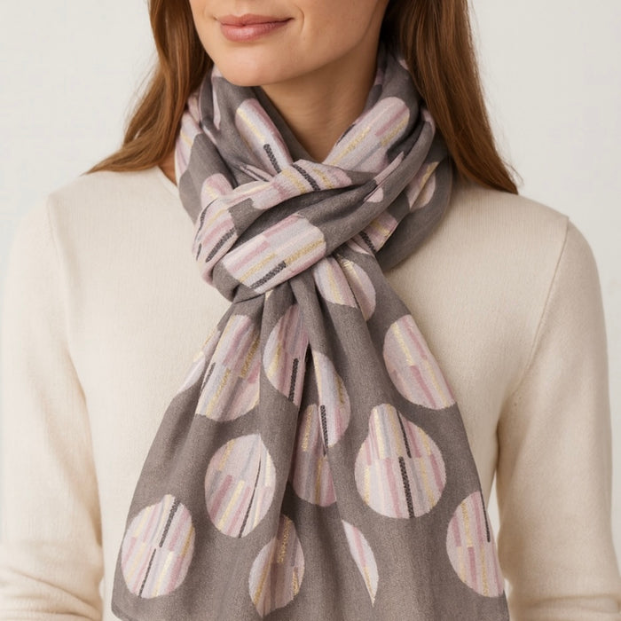 Grey Circle Pattern Lightweight Scarf